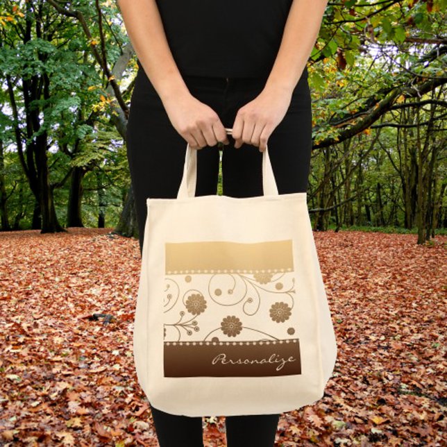 Mocha Bloom Banner Tote Bag (Mocha Bloom Banner Tote Bag)