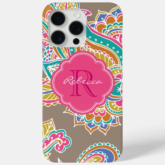 Mocha Bohemian Paisley Custom Monogram Case-Mate iPhone Case (Back)