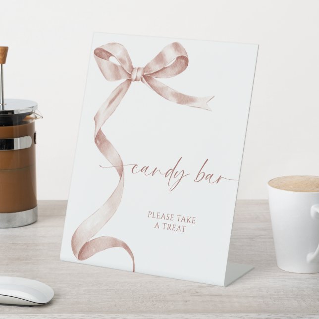Mocha Bow Candy Bar Pedestal Sign (In SItu)