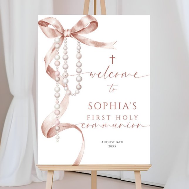 Mocha Bow First Holy Communion Welcome Sign (Creator Uploaded)
