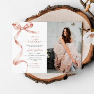 Mocha Bow Photo Sweet 16 Birthday Invitation