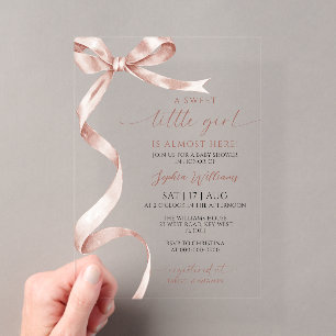 Mocha Bow Sweet Little Girl Baby Shower Acrylic Invitations