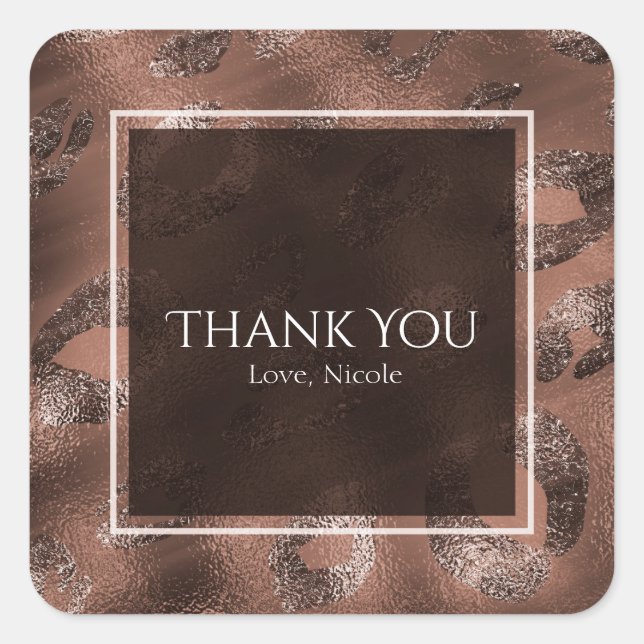 Mocha Bronze Leopard Print Party Favor Square Sticker (Front)