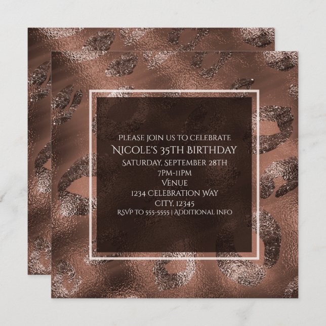 Mocha Bronze Leopard Print Party Invitation (Front/Back)
