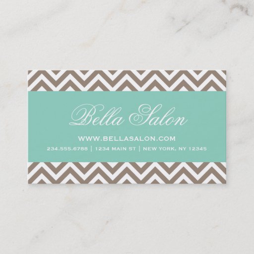 Customizable Mocha Brown &amp; Aqua Modern Chevron Stripes Business Card