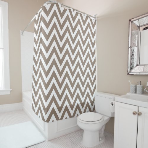 Mocha Brown and White Chevron Shower Curtain