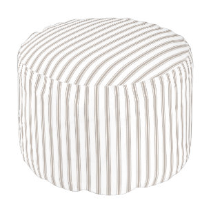Mocha Brown and White Classic Ticking Stripes Pouf