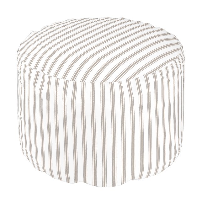 Mocha Brown and White Classic Ticking Stripes Pouf (Angled Front)