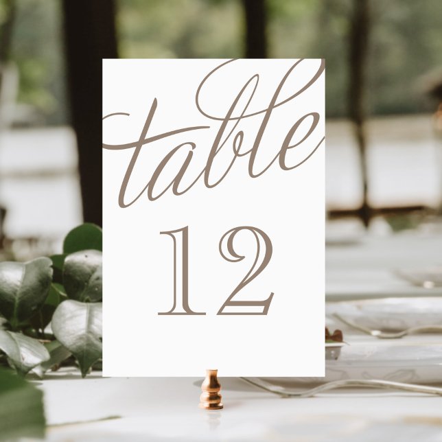 Mocha Brown and White Elegant Script Table Numbers (Creator Uploaded)