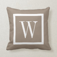 Mocha Brown and White Preppy Square Monogram Throw Pillow