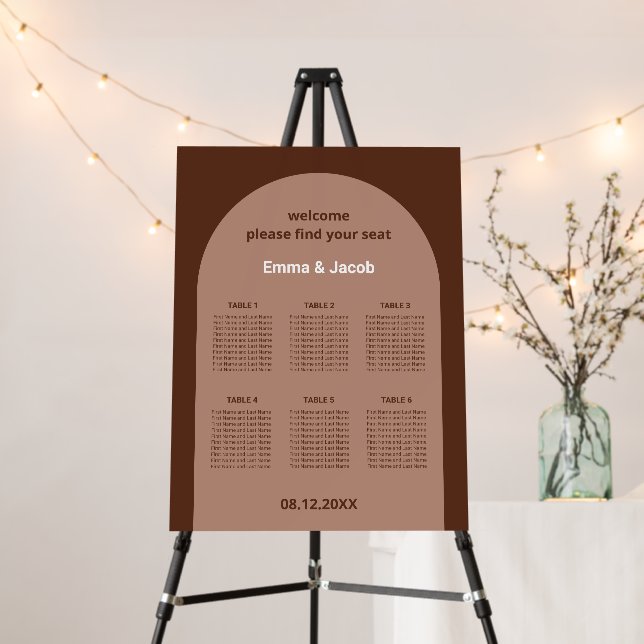 Mocha Brown Arch 6 Table Seating Chart Foam Board (In Situ (Stand))