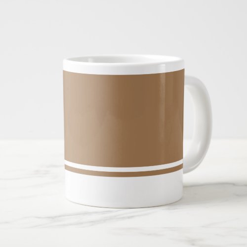 Mocha Brown Background White Bottom Rim Stripes Giant Coffee Mug