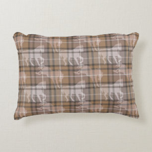 Mocha brown & beige equestrian horse tartan plaid accent pillow