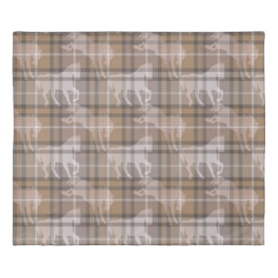 Mocha brown & beige equestrian horse tartan plaid duvet cover