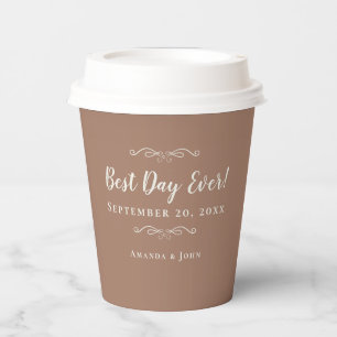 Mocha Brown Best Day Ever Wedding Coffee Paper Cups