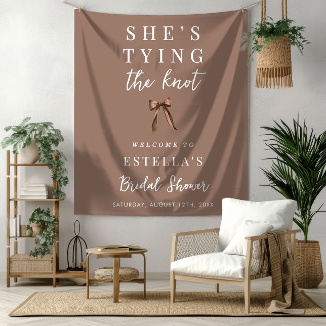 Mocha Brown Bow Bridal Shower Fabric Welcome Sign Tapestry (Creator Uploaded)