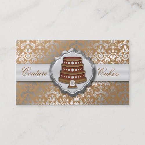 Mocha Brown Cake Couture Glitzy Damask Cake Bakery Business Card