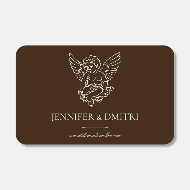 Mocha Brown Cherub Matchbox Wedding Favor Matchboxes (Front)