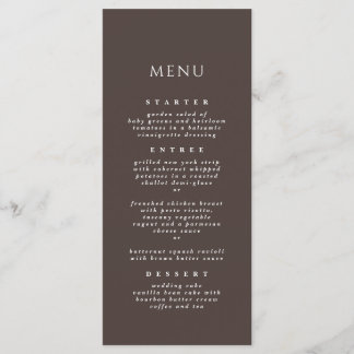 Mocha Brown Chic Modern Elegant Dinner Wedding Menu