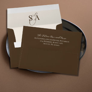 Mocha Brown Classic Monogram Old Money Wedding Envelope