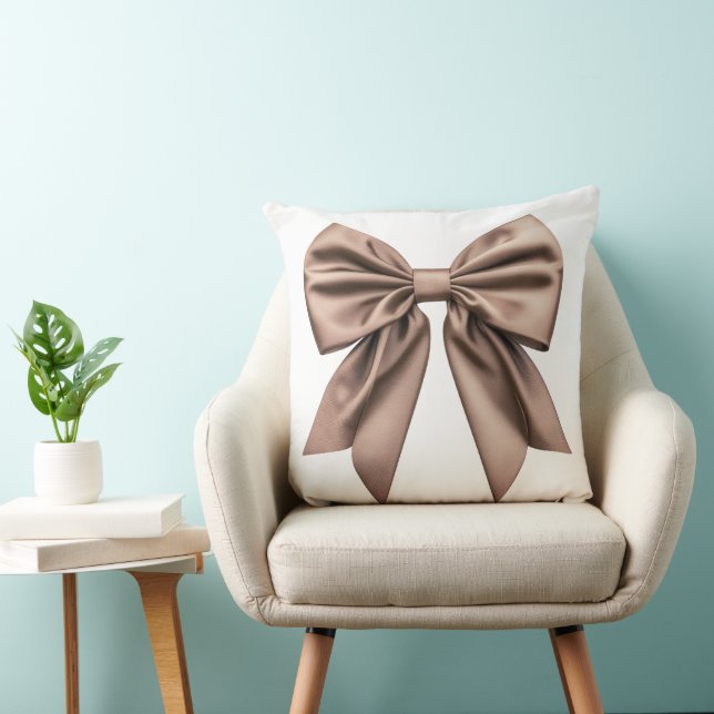 Mocha Brown Coquette Bow Throw Pillow (Chair)