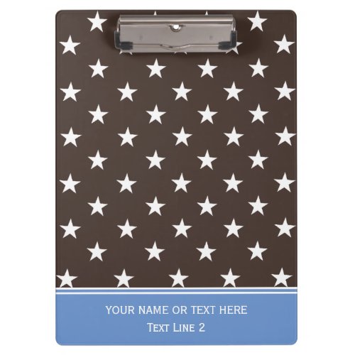 Mocha Brown  Cornflower Blue White Stars Pattern Clipboard