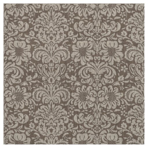 Mocha Brown Floral Damask Fabric