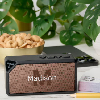 Mocha Brown geometric mesh pattern Monogram Bluetooth Speaker