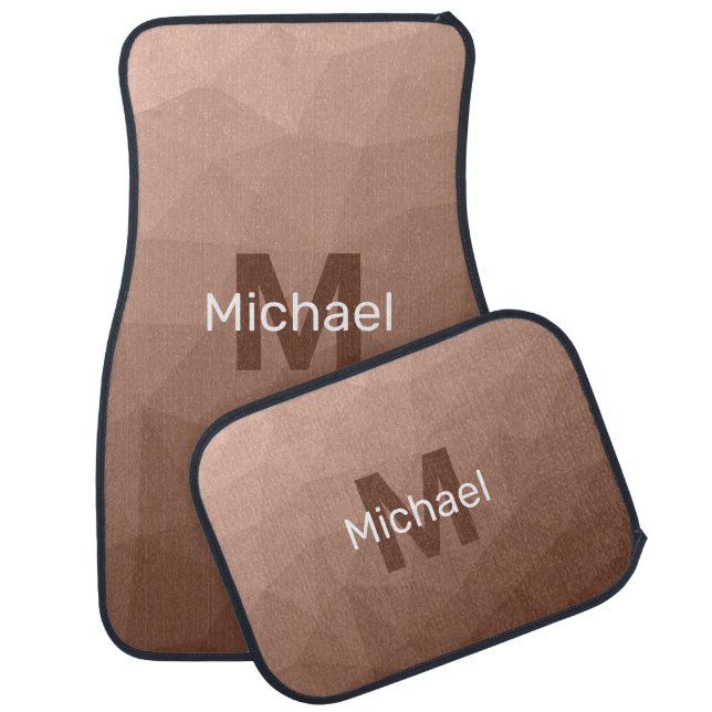 Mocha Brown geometric mesh pattern Monogram Car Floor Mat (Set)