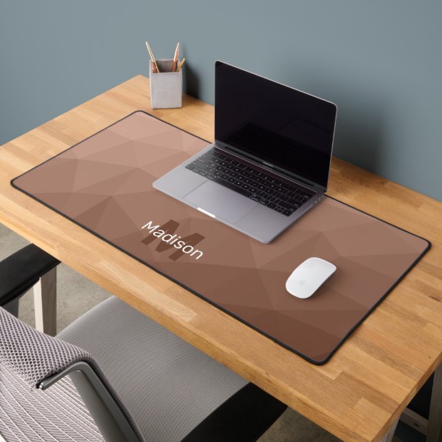 Mocha Brown geometric mesh pattern Monogram Desk Mat (Office 2)