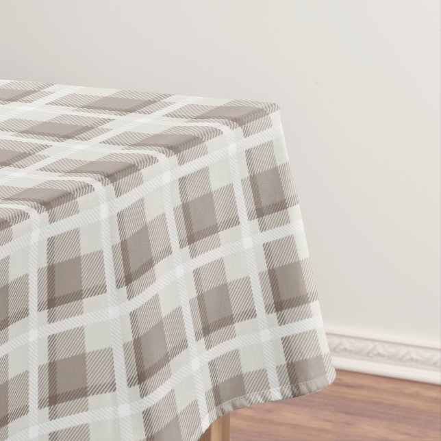 Mocha Brown Gingham buffalo plaid check  Tablecloth (In Situ)