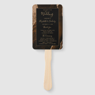 Mocha Brown Gold Agate Black Wedding Program Hand Fan
