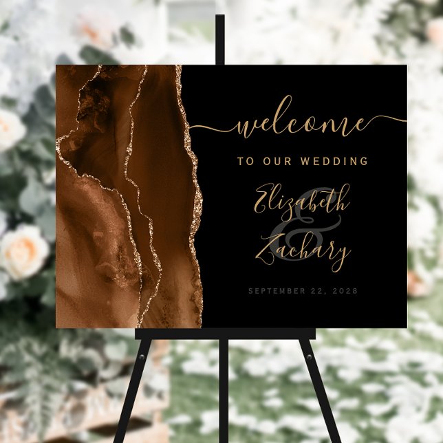 Mocha Brown Gold Agate Black Wedding Welcome Foam Board (Creator Uploaded)