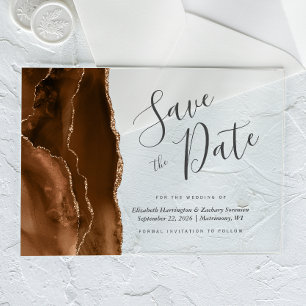 Mocha Brown Gold Agate Save the Date Card