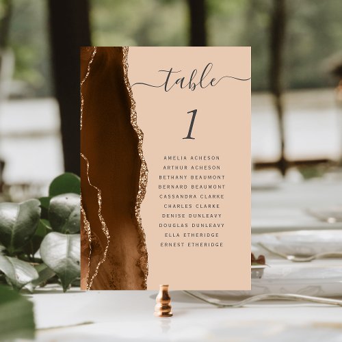 Mocha Brown Gold Agate Tan Wedding Table Number