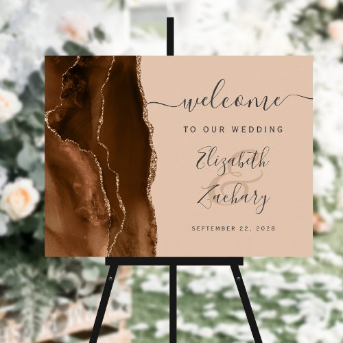 Mocha Brown Gold Agate Tan Wedding Welcome Foam Board