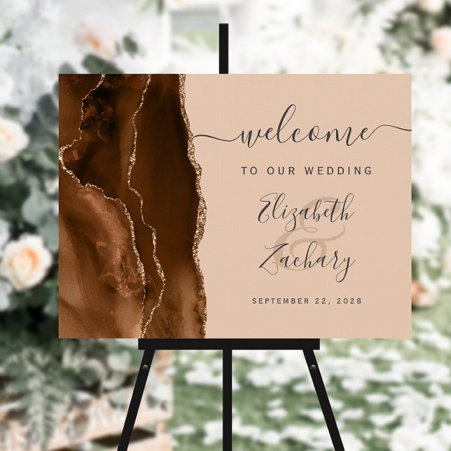 Mocha Brown Gold Agate Tan Wedding Welcome Foam Board (Creator Uploaded)