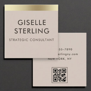 Mocha Brown Gold Foil Luxury QR Code Minimal Square Business Card