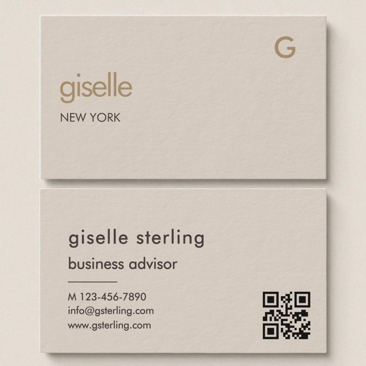Mocha Brown Gold QR Code Minimalist Monogram Business Card