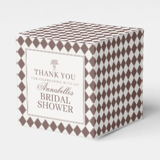 Mocha Brown Harlequin Checkered Bridal Shower Favor Boxes