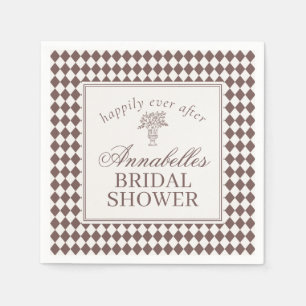 Mocha Brown Harlequin Checkered Bridal Shower Napkins