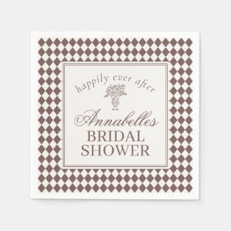 Mocha Brown Harlequin Checkered Bridal Shower Napkins