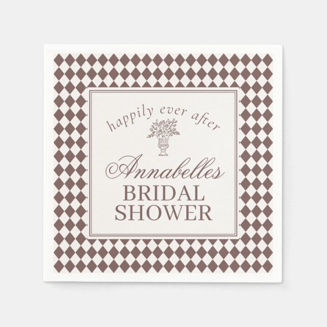 Mocha Brown Harlequin Checkered Bridal Shower Napkins (Front)