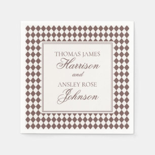 Mocha Brown Harlequin Checkered Wedding Napkins