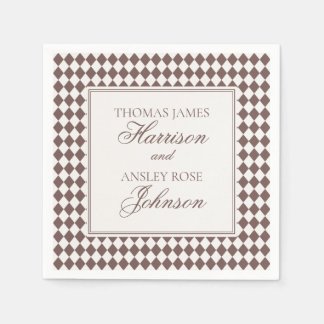 Mocha Brown Harlequin Checkered Wedding Napkins
