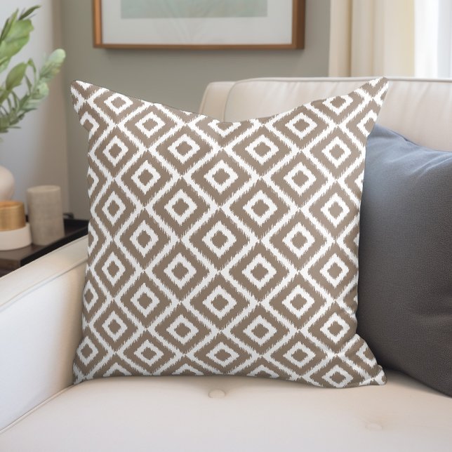Mocha Brown Ikat Diamonds Throw Pillow (Creator Uploaded)