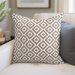 Mocha Brown Ikat Diamonds Throw Pillow