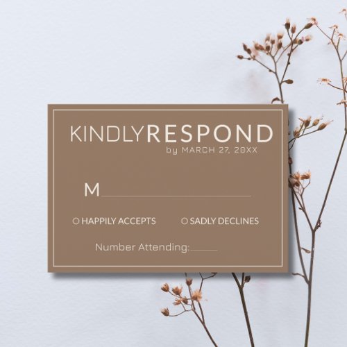 Mocha Brown Ivory Old Money Modern Frame Wedding RSVP Card