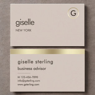 Mocha Brown Luxury Faux Gold Foil Monogram  Business Card