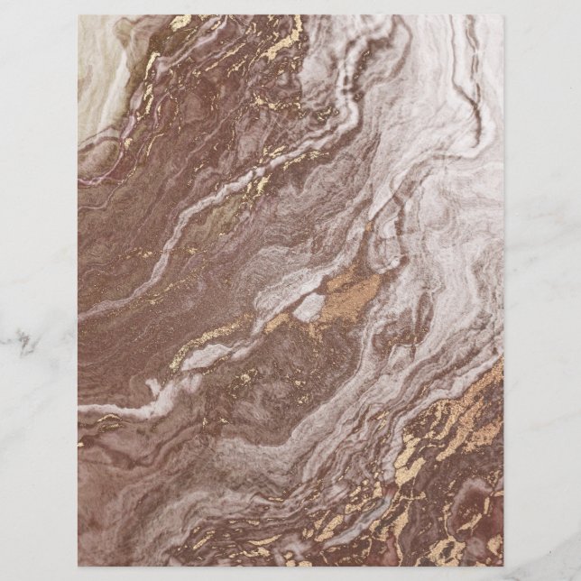 Mocha Brown Marble Gold 2 Sided Scrapbook Paper (Front)